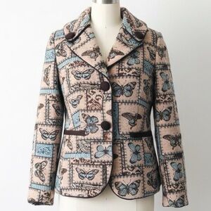 Isabella’s Journey Butterfly Print Tapestry Jacket S/M Boho Statement Blazer